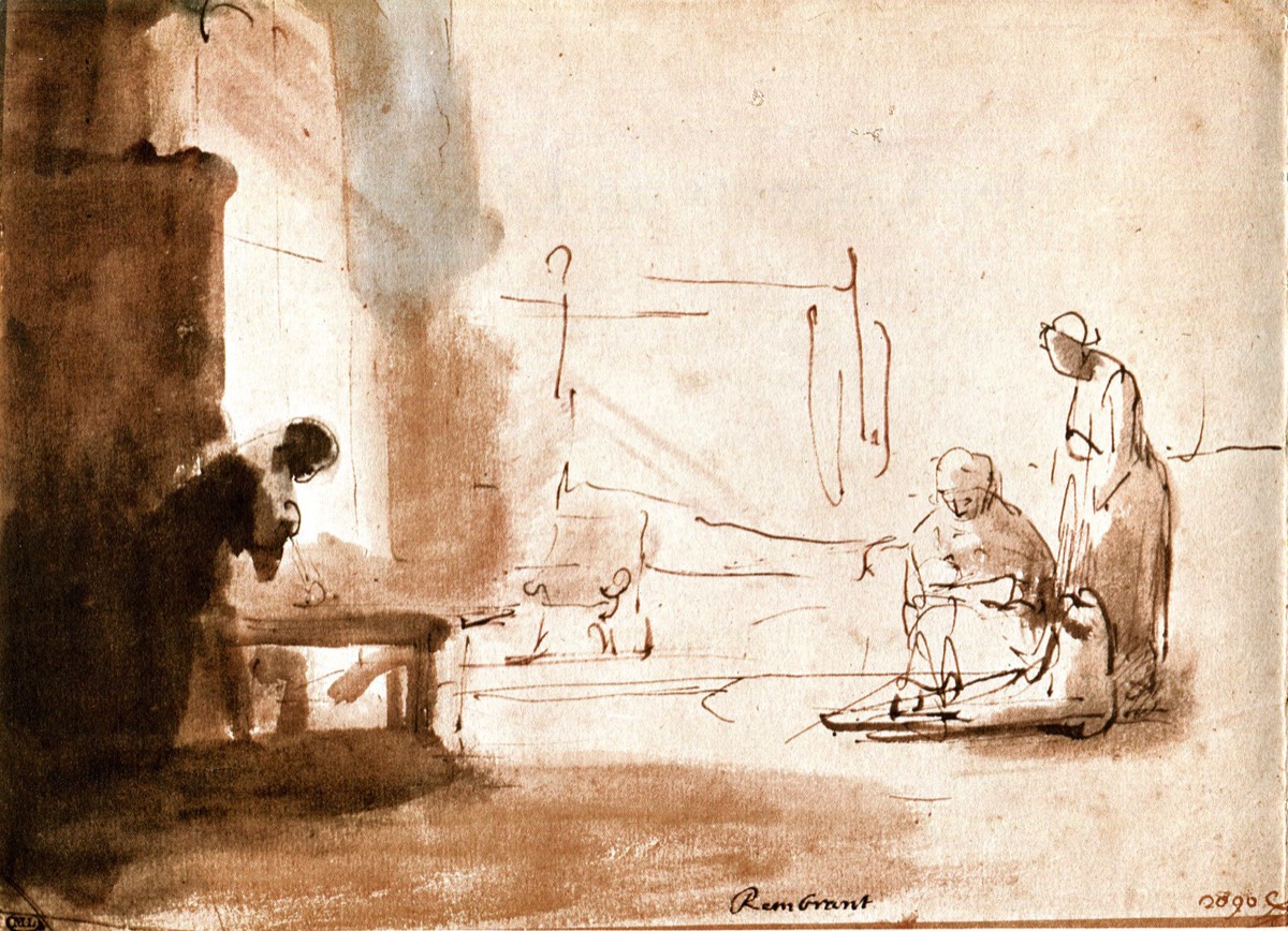 Rembrandt - 1606-1669 - Sainte famille vers 1640-42 - Plume, lavis de bistre et encre de chine