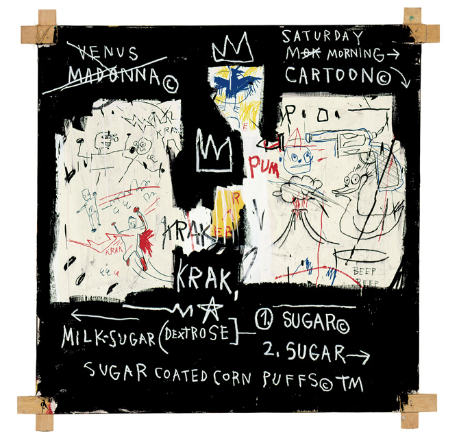Jean-Michel Basquiat - Un comité d´experts (A Panel of Experts), 1982 Acrylique et pastel à lhuile sur papier marouflé sur toile - 152,4 x 152,4 x 4,5 cm
