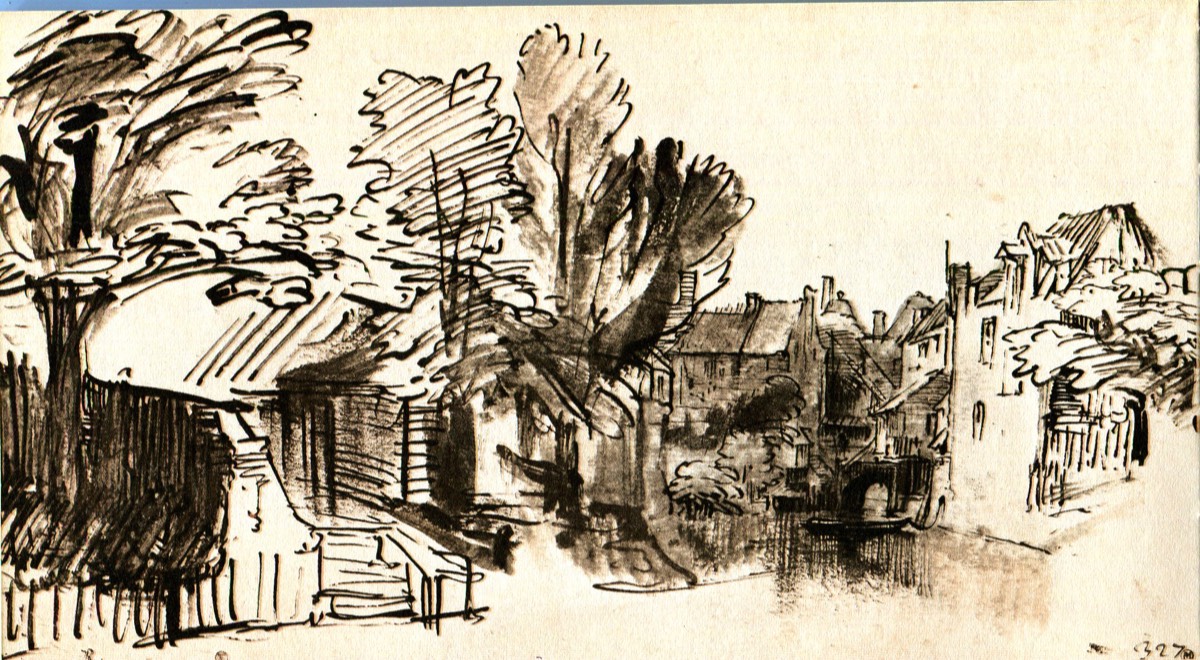 Rembrandt - 1606-1669 - Canal à Amersfoort vers 1647-48 - Plume et lavis de bistre